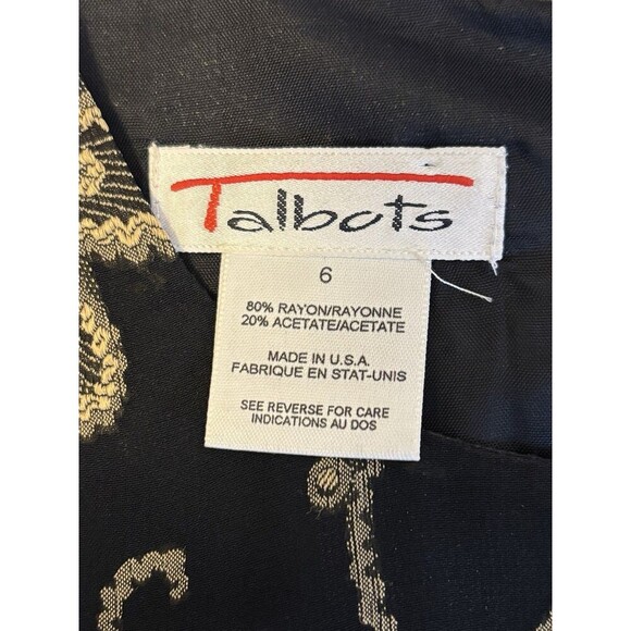 TALBOTS Vintage Floral Brocade Sheath Dress 6 Black Metallic Gold Jacquard Party - Picture 3 of 12